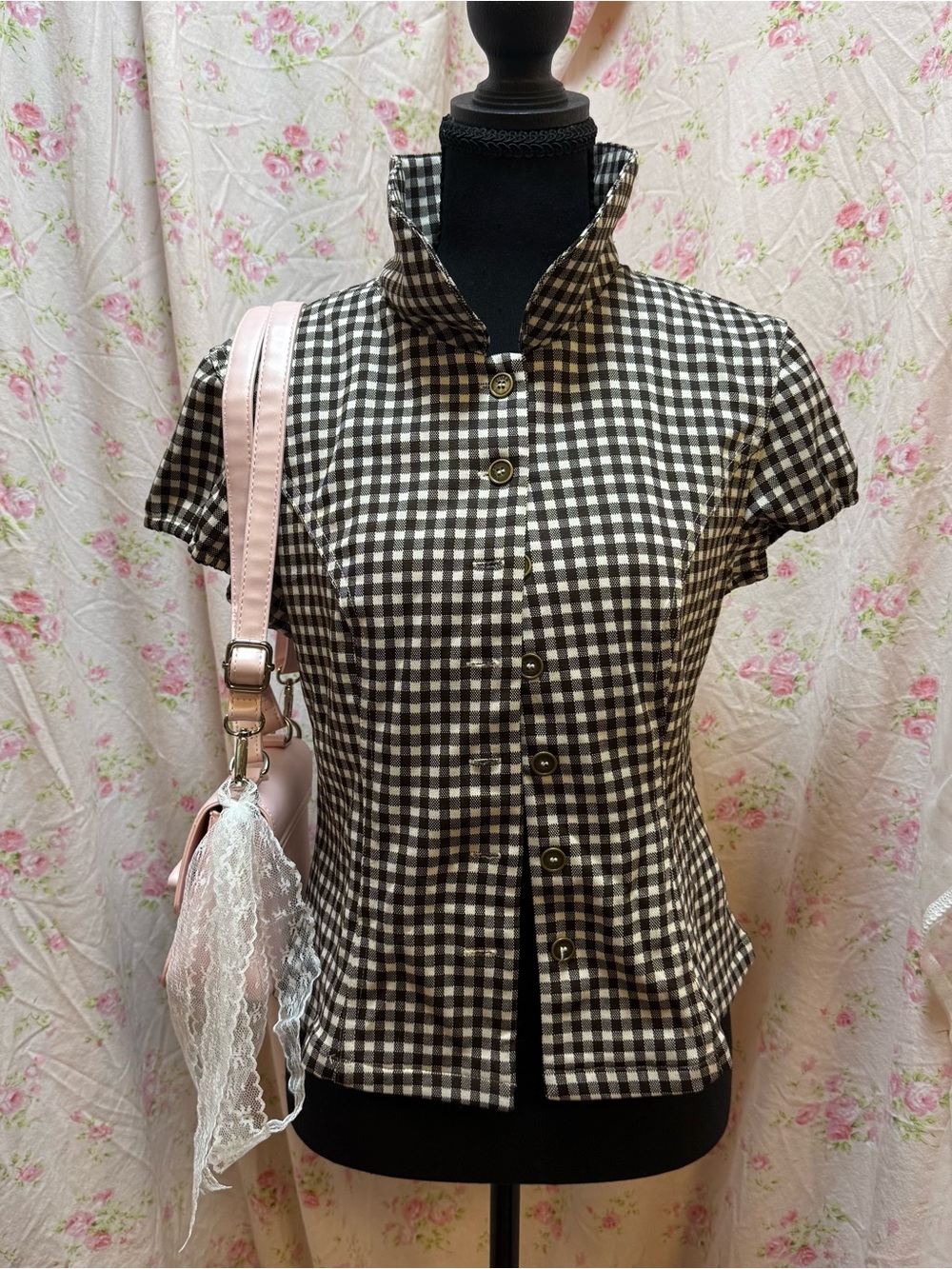 Brown and White Gingham Shirt